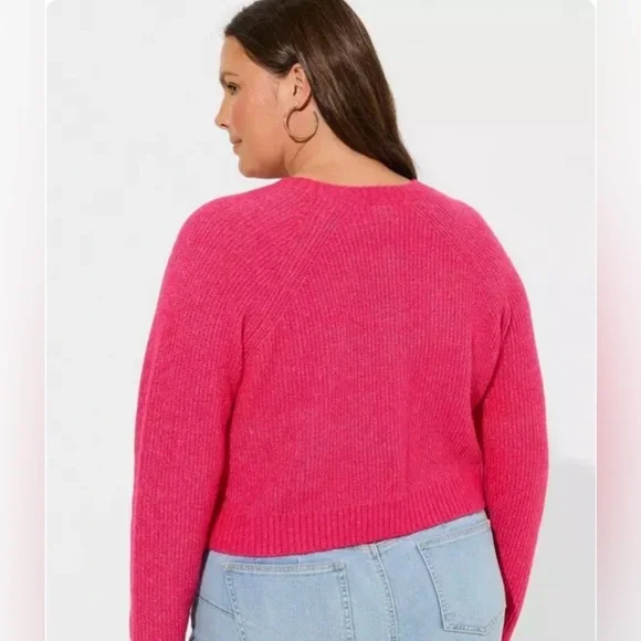 Torrid Vegan Cashmere Cropped Cardigan Sweater Hot Pink - Picture 2 of 13